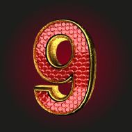9 red letter with gold