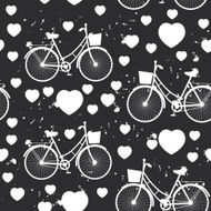seamless pattern white bike and heart on black background Vector N2