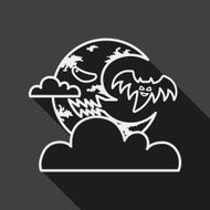 Halloween moon flat icon with long shadow line