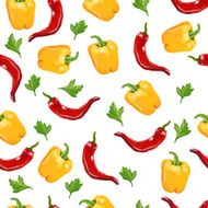 Seamless pattern with yellow pepper and hot pepper Vector