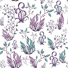 Vector Purple Green Seaweed Seamless Pattern N2