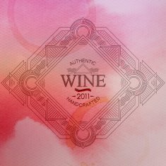 ornate art-deco wine label on watercolor background