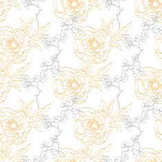 Vector Gold Gray Drawing Peony Floral Diagonal Seamless Pattern N2