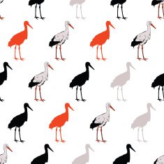 Vector Black Rad Standing Cranes Seamless Pattern N2