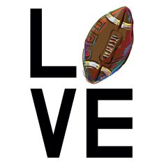 The word "love" spelled out with American football ball