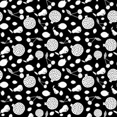 Vector Black White Fruit Silhouettes Seamless Pattern N2