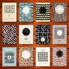 Set of grunge vintage cards with black hand drawn textures N2