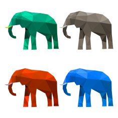 Elephant set isolated on white background Abstract polygonal geometric illustration N2
