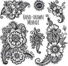 Hand-drawn mehendi flowers vector set