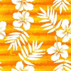 Orange bright flowers and painted stripes seamless pattern