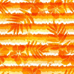 Orange bright flowers and grunge stripes seamless pattern