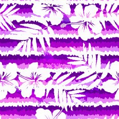Purple bright flowers and painted stripes seamless pattern