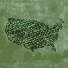 USA map sketched on green chalkboard background N3