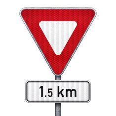 Blank triangular road sign with 1 5 kilometers ahead to hazard