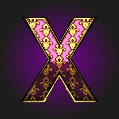 x vector violet letter with gold
