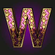 w vector violet letter with gold