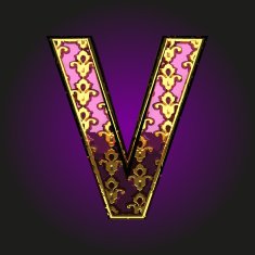 v vector violet letter with gold