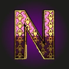n vector violet letter with gold