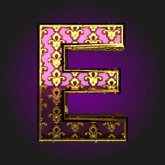 e vector violet letter with gold