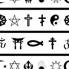 Black and white seamless pattern of religious symbols N2