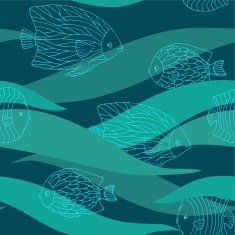 Sea color tile with fishes in waves