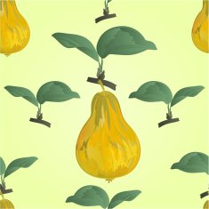 Seamless texture of green pear with leaves vector