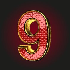 9 red letter with gold