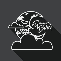 Halloween moon flat icon with long shadow line