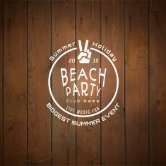 Summer biggest event label logo on wooden background blurry textures N2