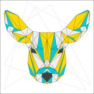 Abstract blue yellow and grey blended polygonal triangle geometric deer N2