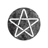 Five point star vector icon with pixel print halftone dots