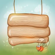 Wood desk on summer background