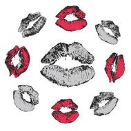 Set of grunge kisses