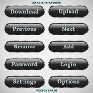 Set of glass web buttons with glossy reflections for website