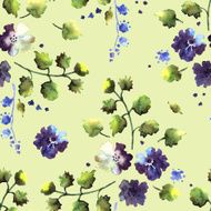 Summer seamless with watercolor blue flowers N2