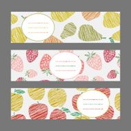 Set of Horizontal Fruit Banners Harvest berry ornament Vector Illustration