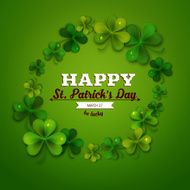 Saint Patricks Day vector background frame with realistic shamrock leaves