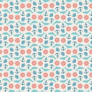 Seamless pattern of anchor wheel dolphin and seashell N2