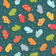 Seamless pattern with mittens and snow