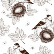 Vintage sketch background with birds N2