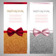 Vector invitation cards with shiny glitter and decorative bows N2