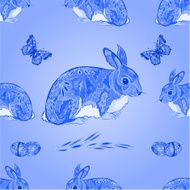 Seamless texture easter blue bunny with butterfly vector