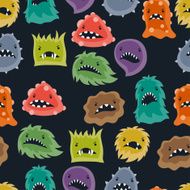 Seamless pattern with little angry viruses and monsters