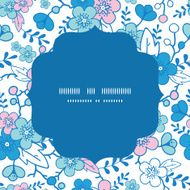 Vector blue and pink kimono blossoms circle frame seamless pattern N2