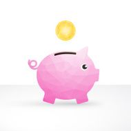 small pink pig as a money box and coin N2