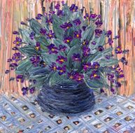 Still life oil Delicate bouquet of violets in vase