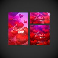 invitation cards design with red hearts on watercolor background N2