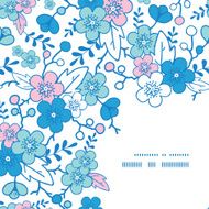 Vector blue and pink kimono blossoms frame corner pattern background