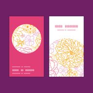 Vector flowers outlined vertical round frame pattern business cards set