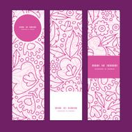 Vector pink flowers lineart vertical banners set pattern background N2
